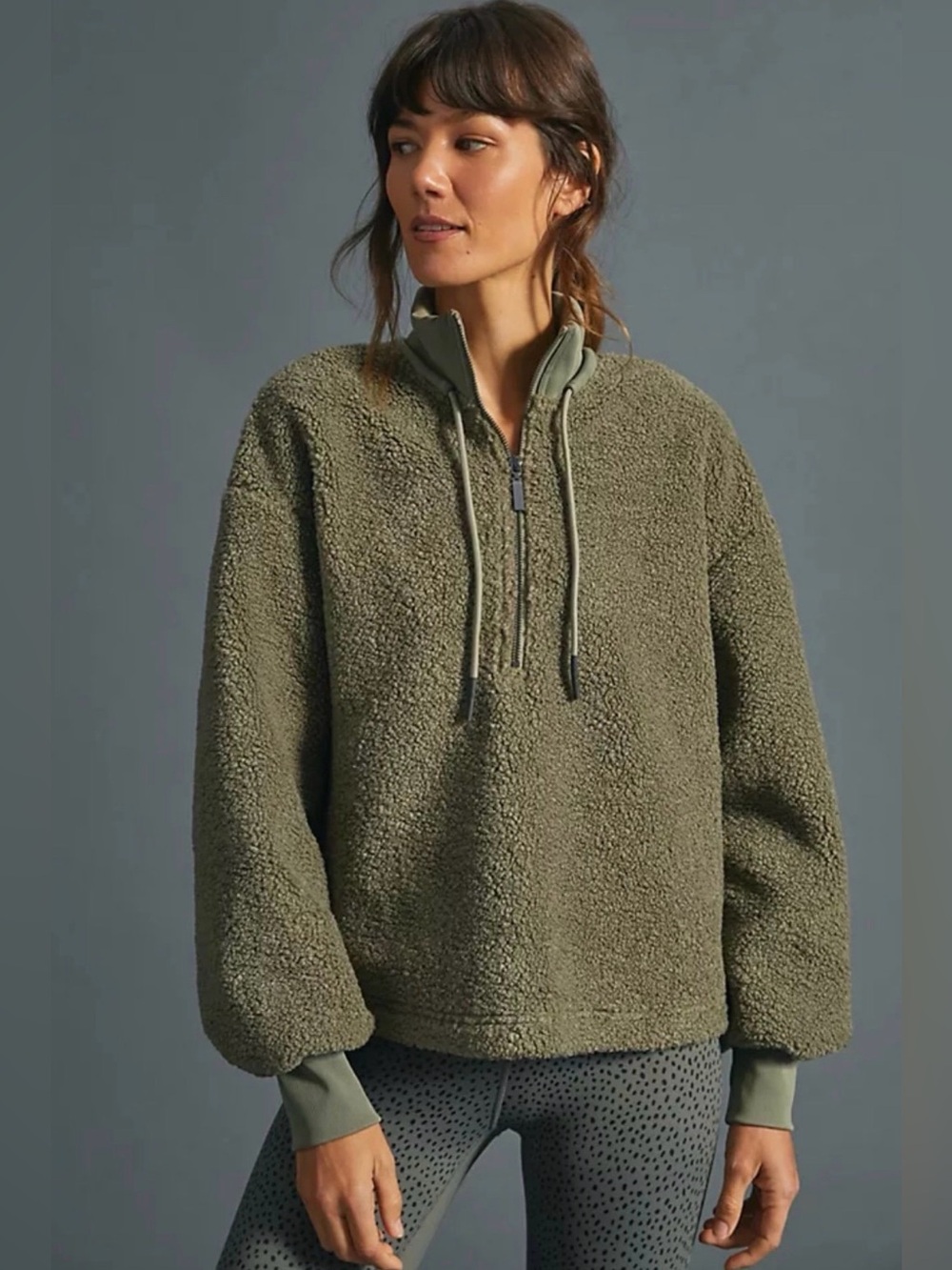 C&C California Sherpa! Cozy Olive Green Sherpa Half-Zip Pullover